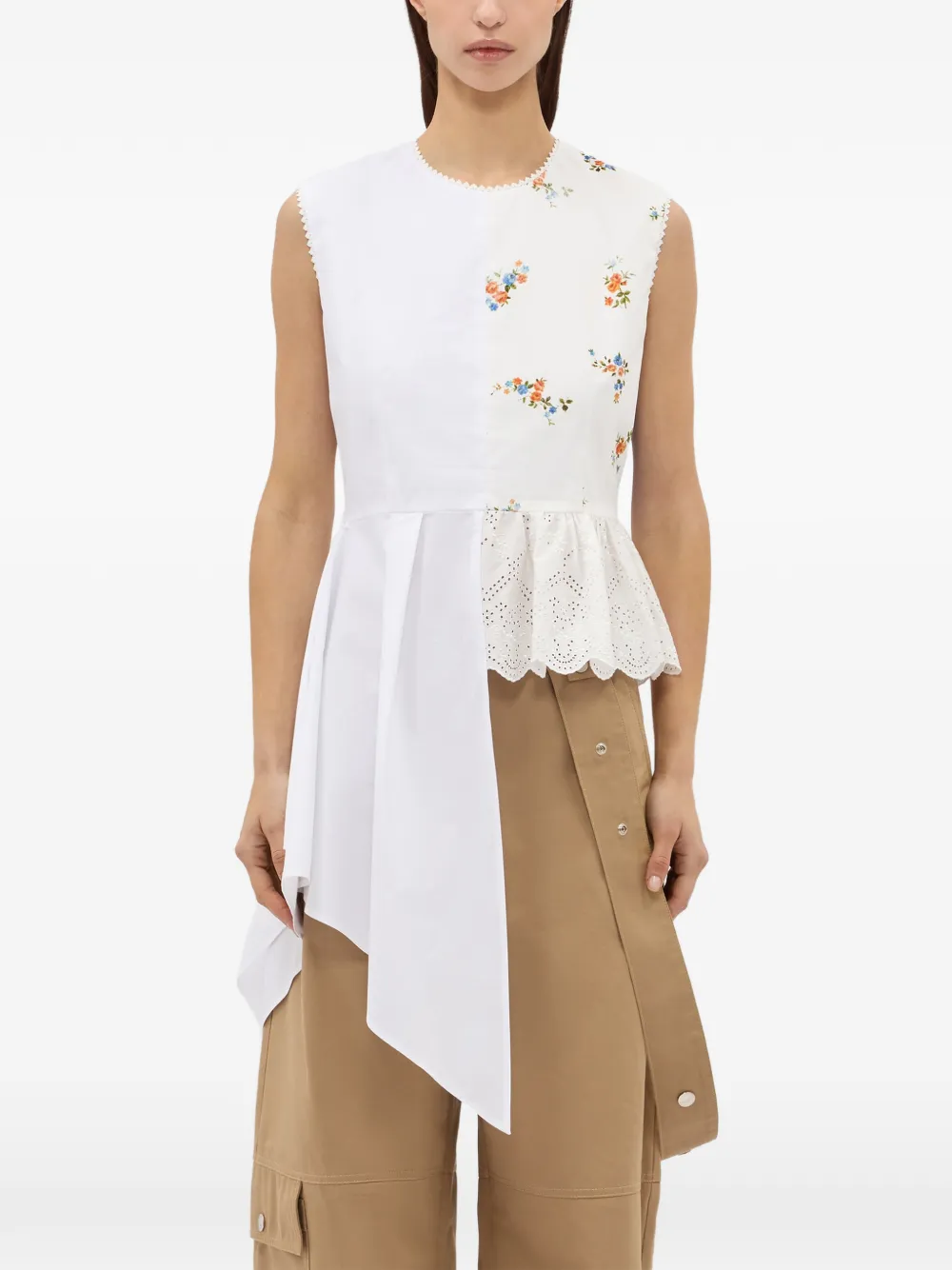  Msgm Floral-detail Top - White 