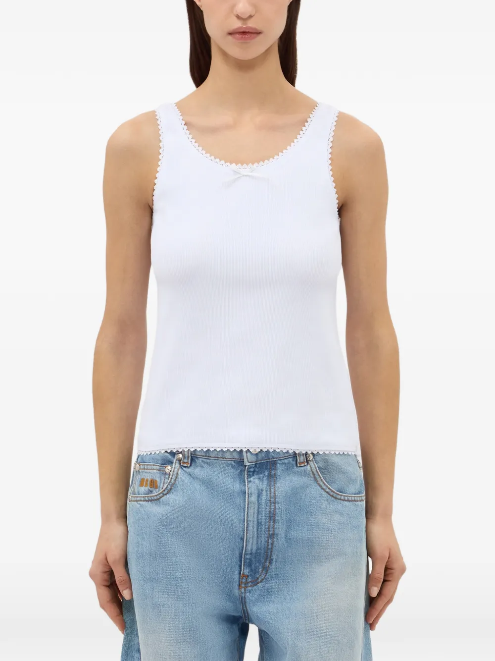  Msgm Lace-trim Bow Top - White 
