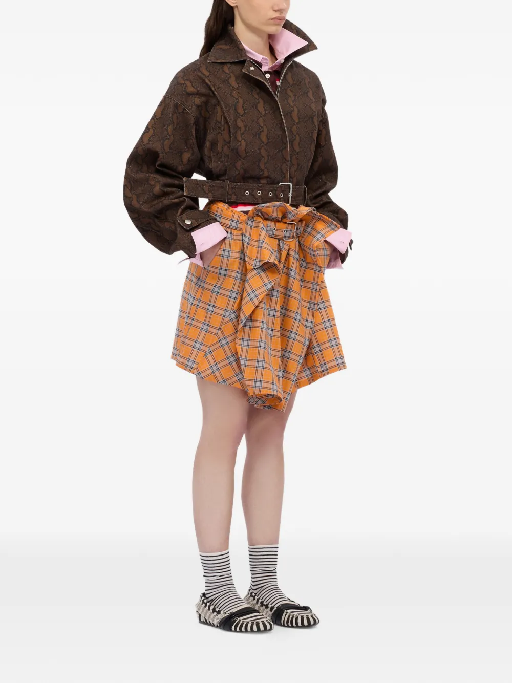 MSGM Geruite asymmetrische mini-rok Oranje