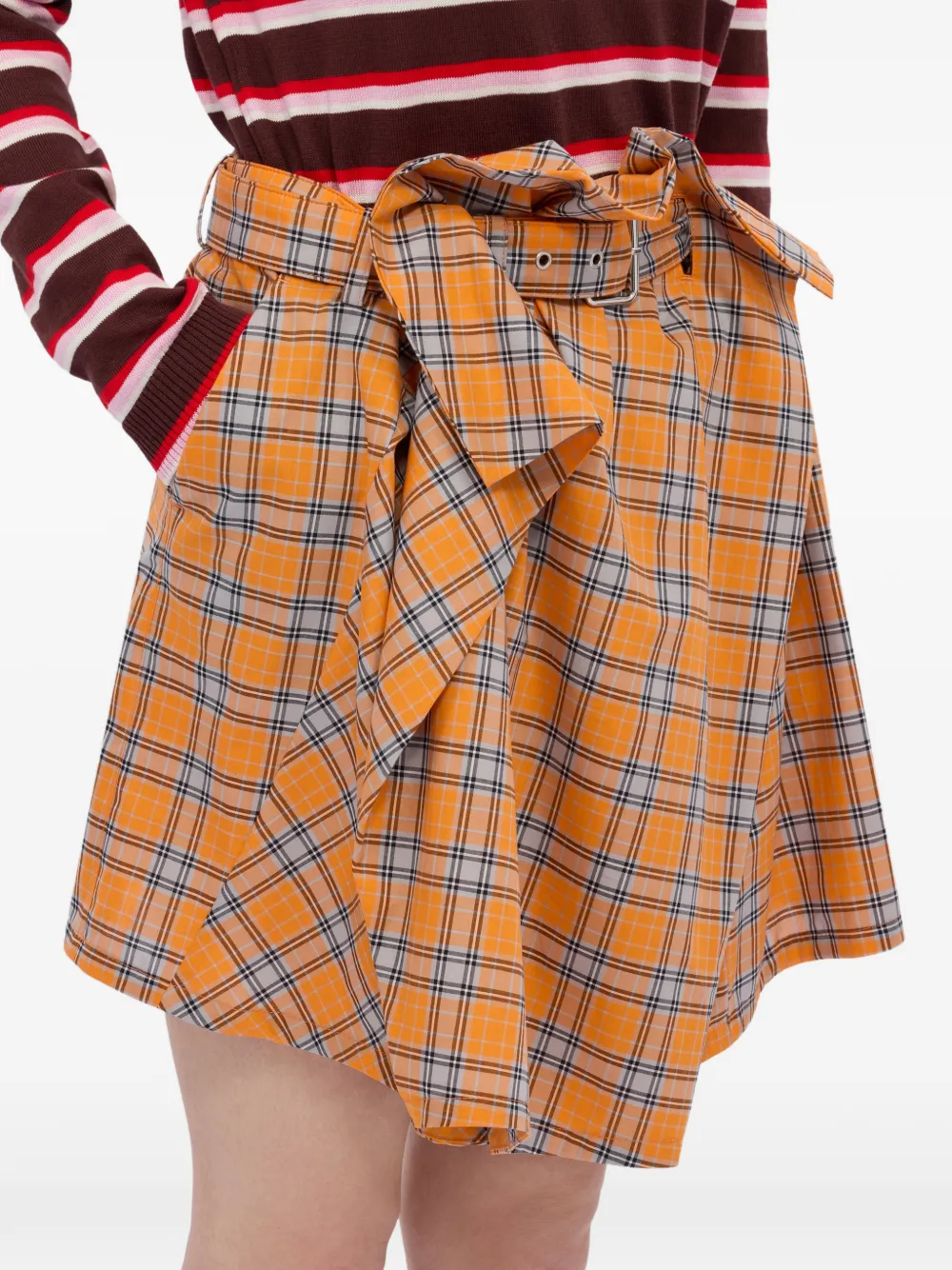 MSGM Geruite asymmetrische mini-rok Oranje