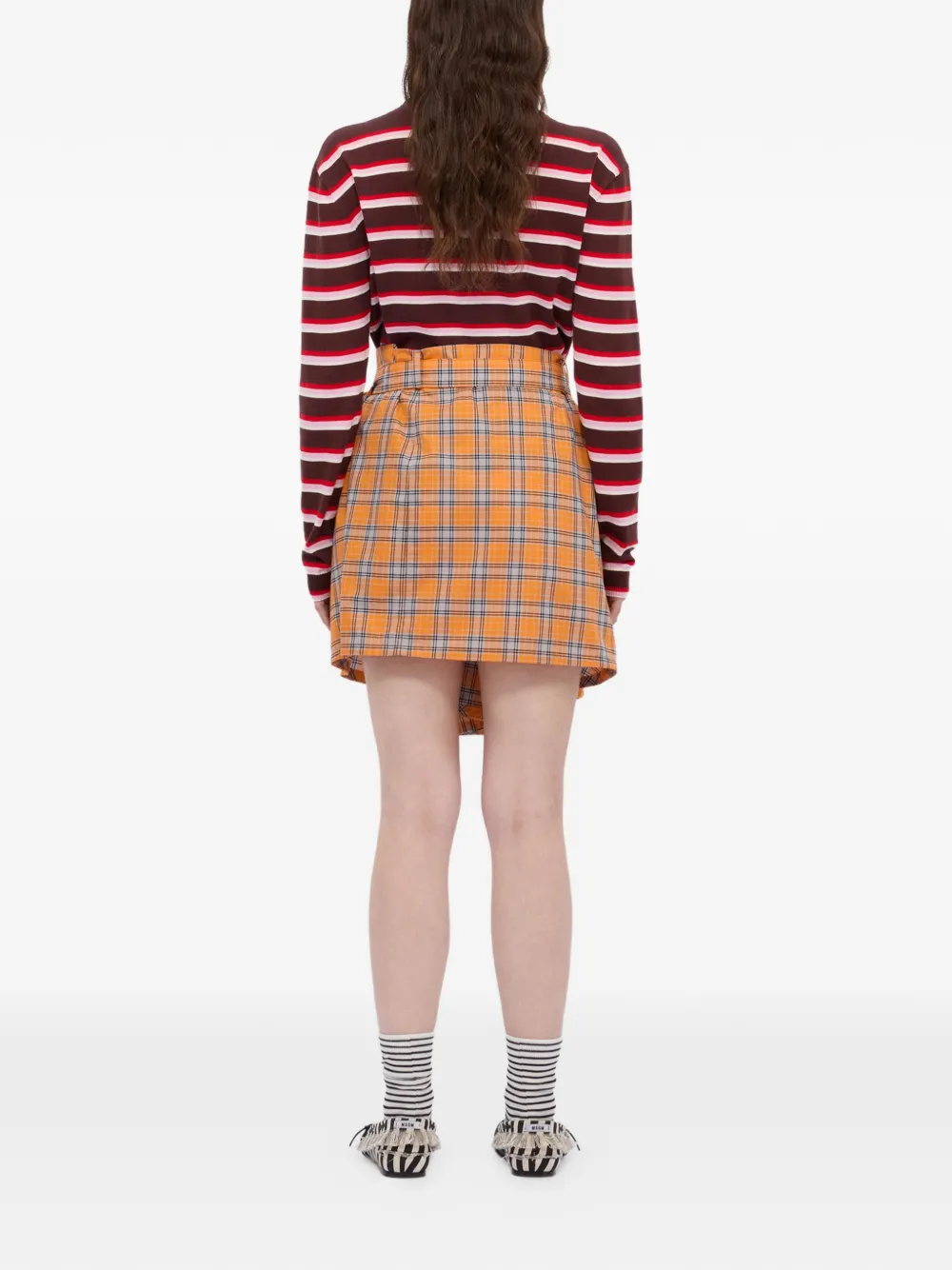 MSGM Geruite asymmetrische mini-rok Oranje