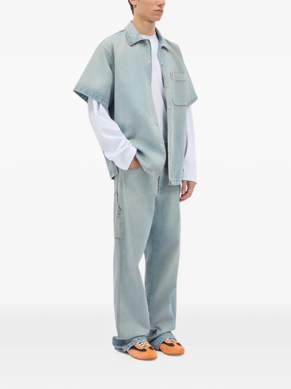  Msgm Vaqueros Con Logo Bordado - Azul 
