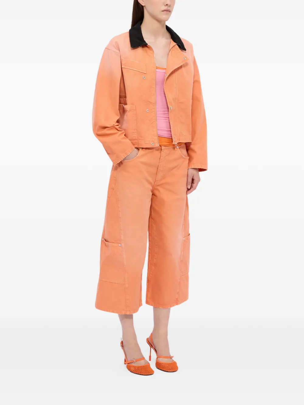  Msgm Crop Cargo Jeans - Orange 