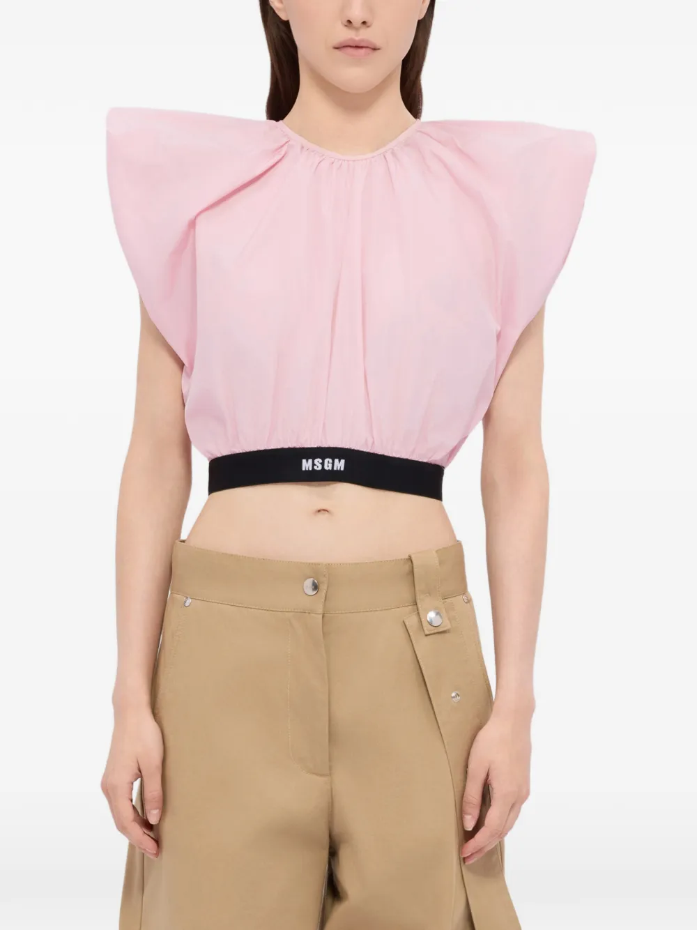 Msgm Logo-print Cropped Blouse - Pink 