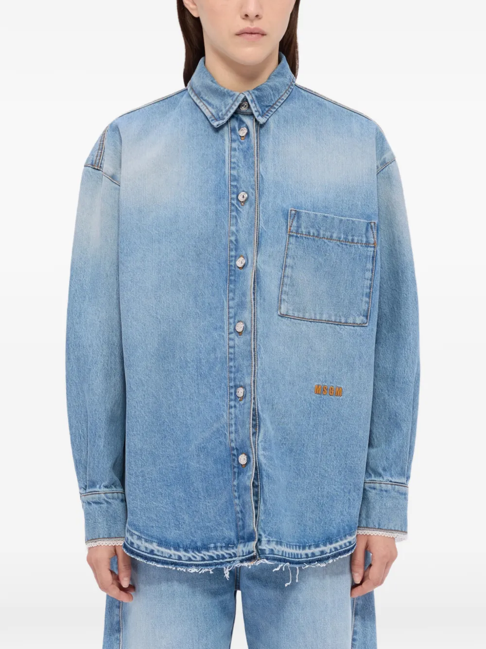  Msgm Camisa Vaquera Con Logo Bordado - Azul 