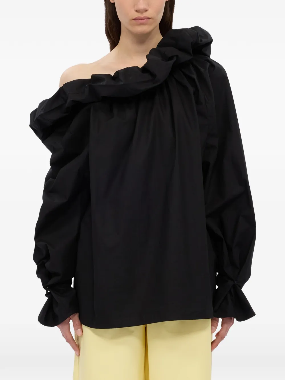  Msgm Blusa Con Ruches - Nero 