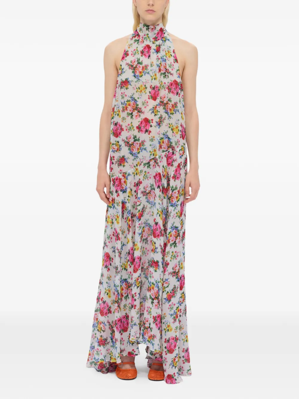 Msgm Floral-pattern Maxi Dress In Multi