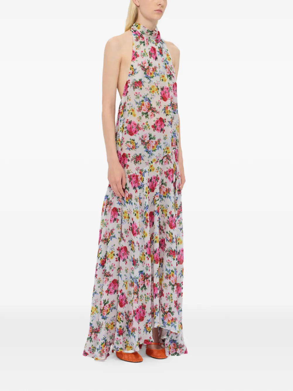 Msgm Floral-pattern Maxi Dress In Multi