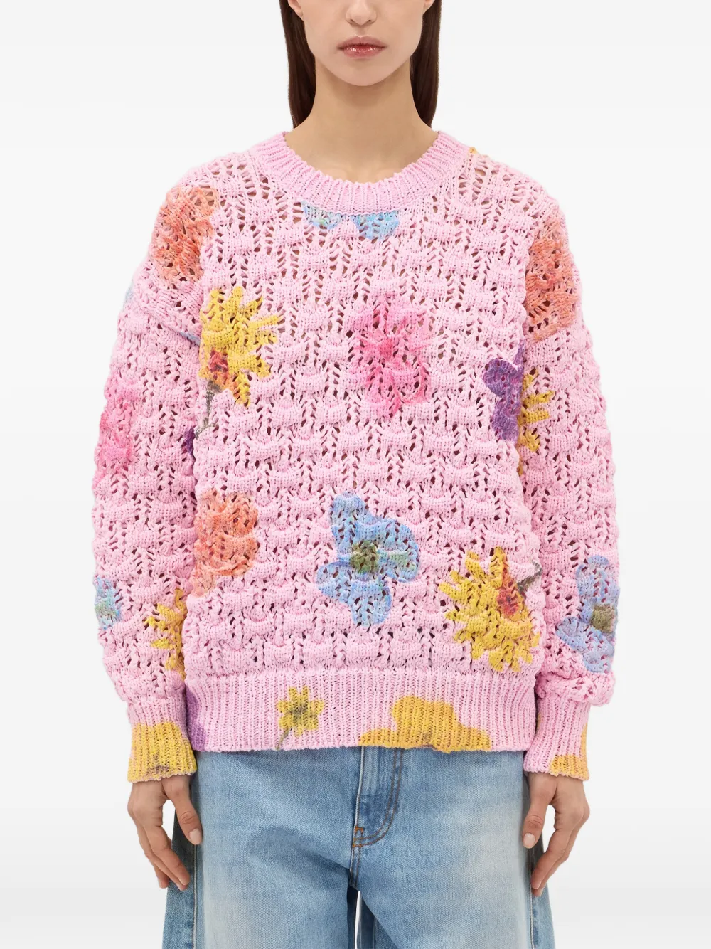  Msgm Floral-embellishment Sweater - Pink 