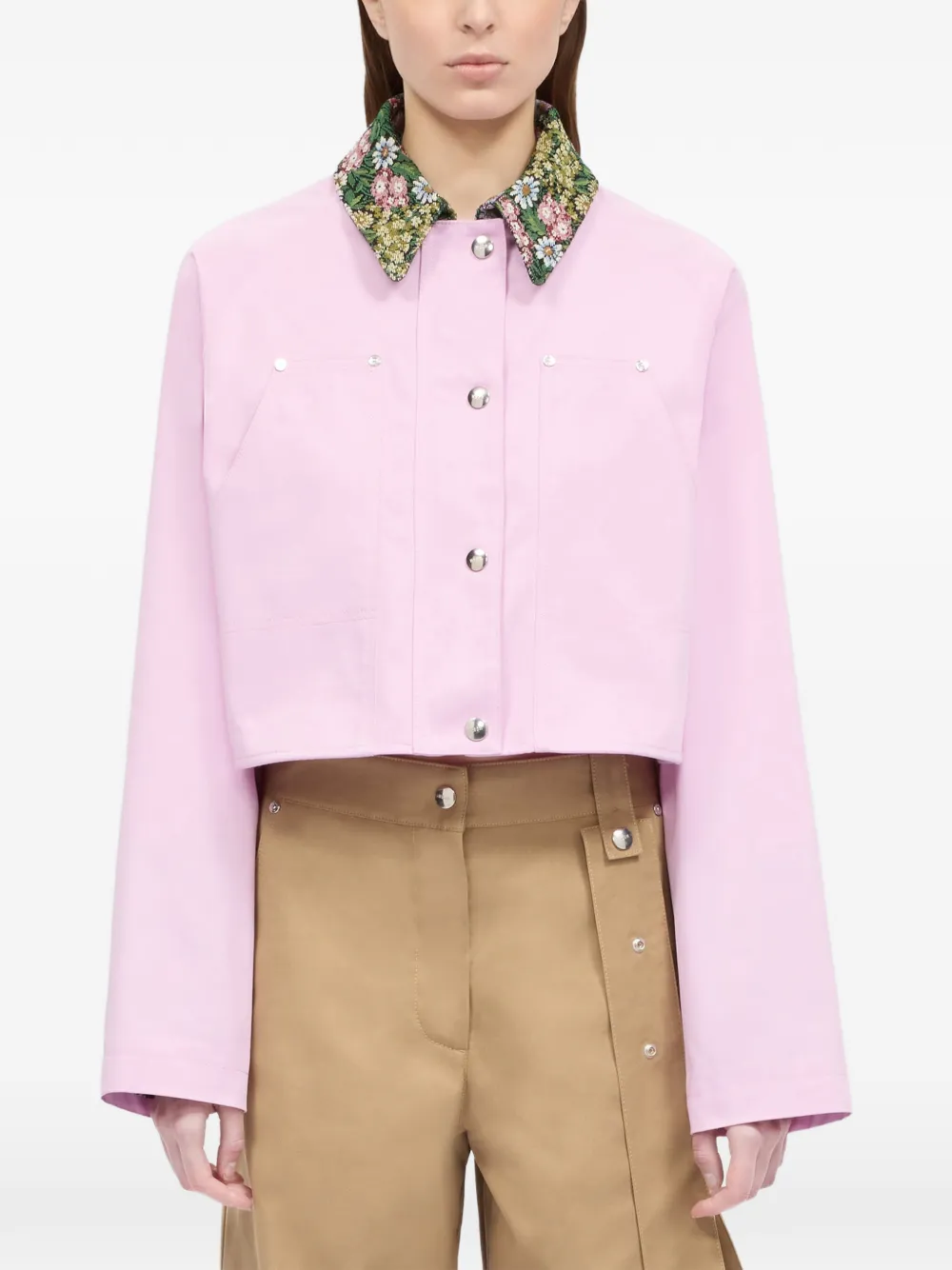 Floral-Collar Cropped Jacket