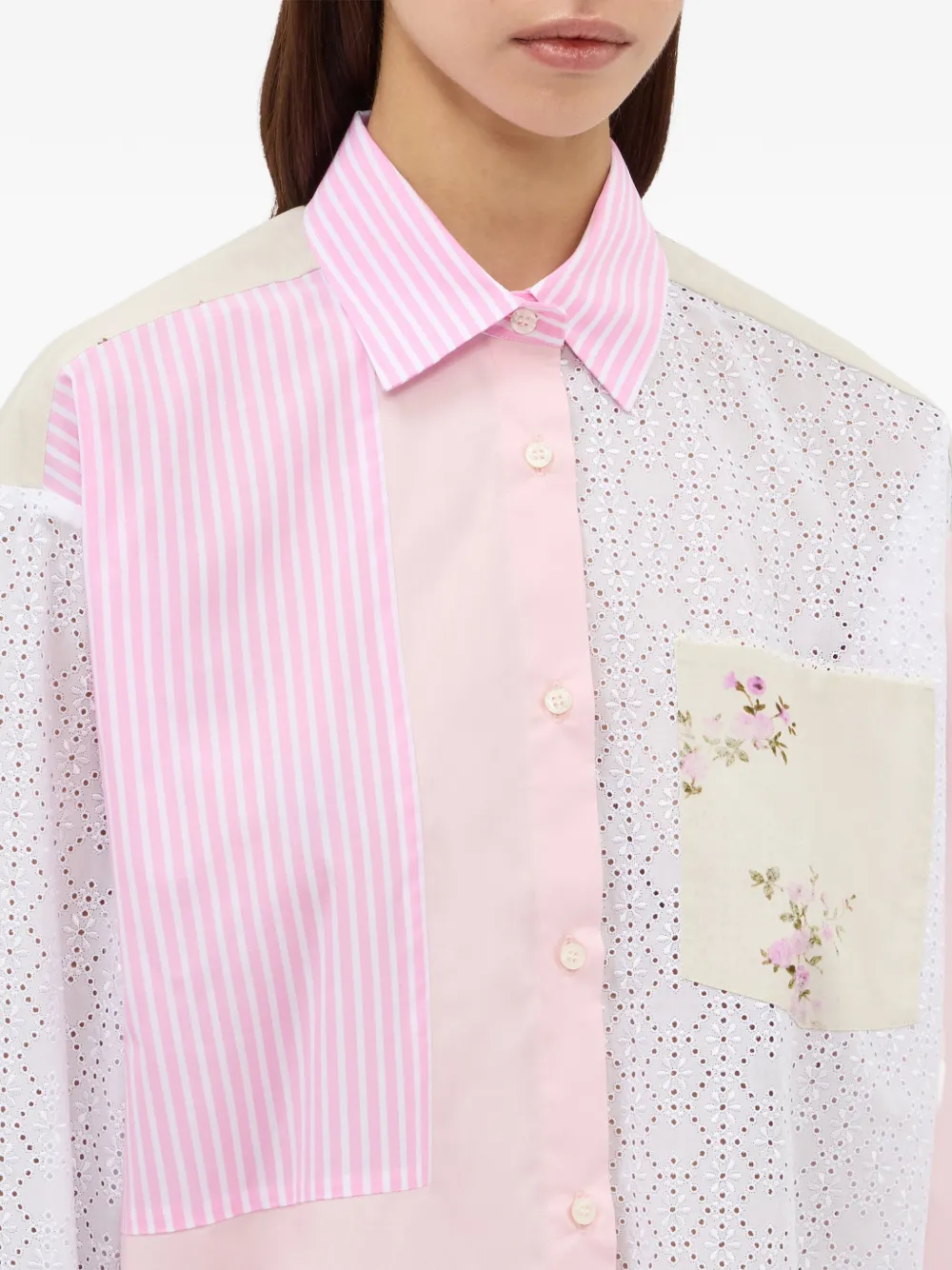 MSGM Gestreepte blouse met bloemenprint Roze