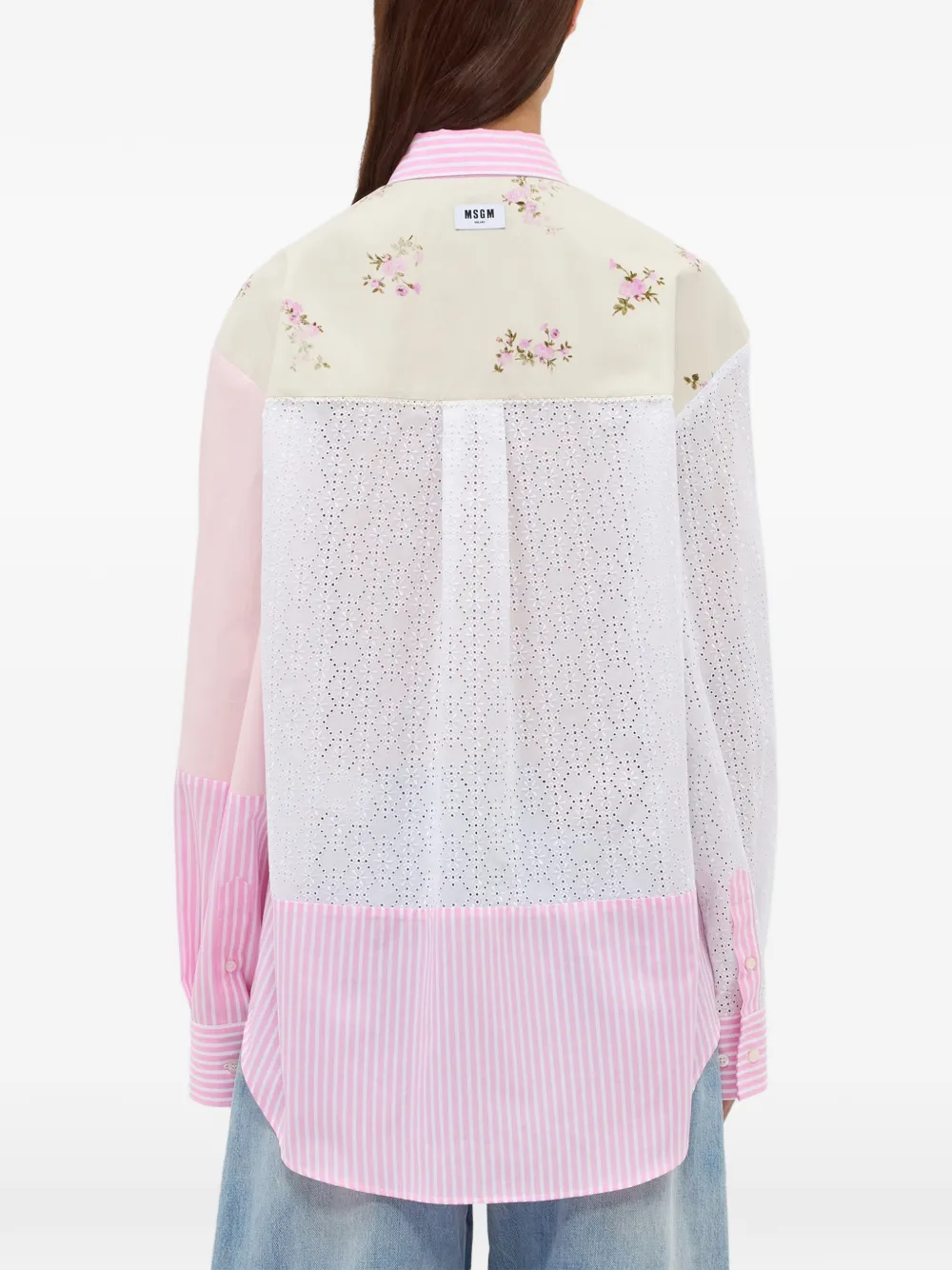 MSGM Gestreepte blouse met bloemenprint Roze