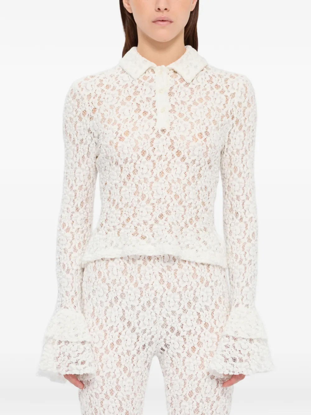  Msgm Lace Polo Top - Neutrals 