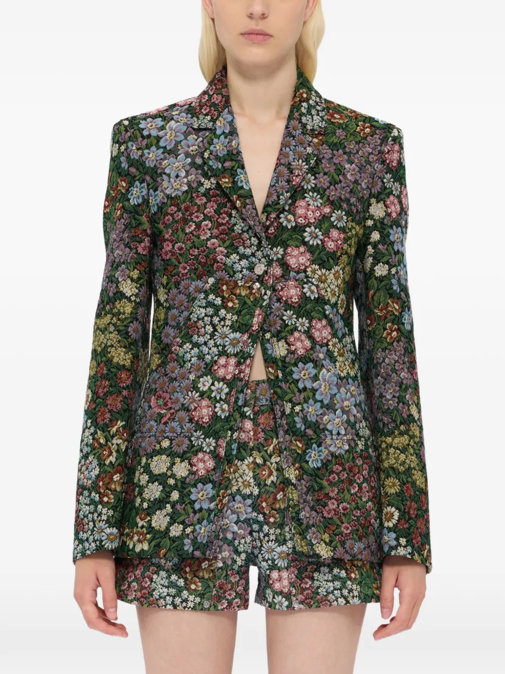  Msgm Floral-pattern Single-breasted Blazer - Green 