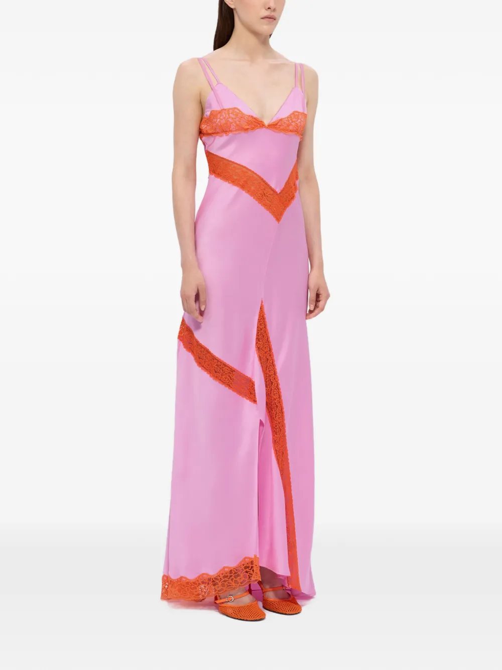 MSGM Maxi-jurk met kanten details en vlakken Roze