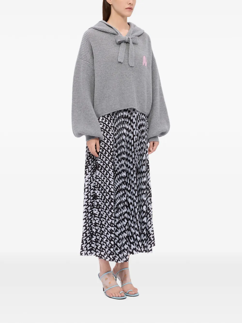  Msgm Printed Midi Pleated Skirt - Black 