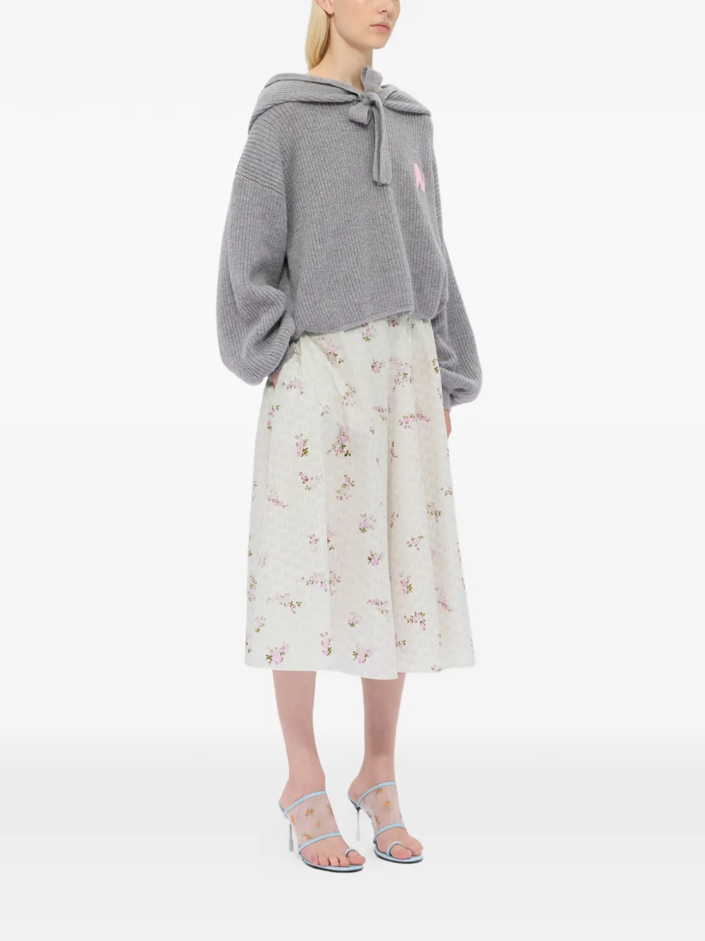  Msgm Floral-print Midi Pleated Skirt - Neutrals 