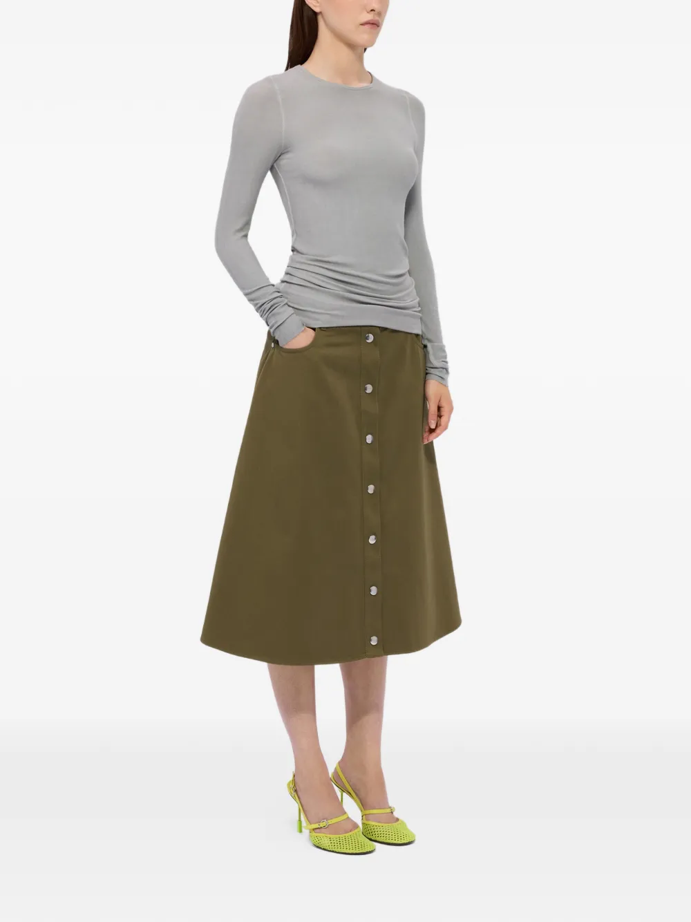 Buttoned Midi A-Line Skirt