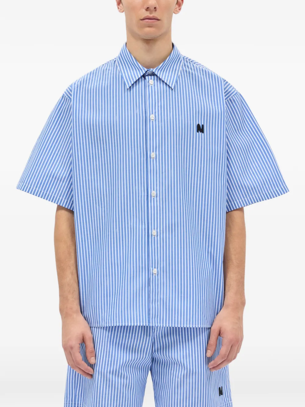  Msgm Camicia A Righe A Maniche Corte - Blu 