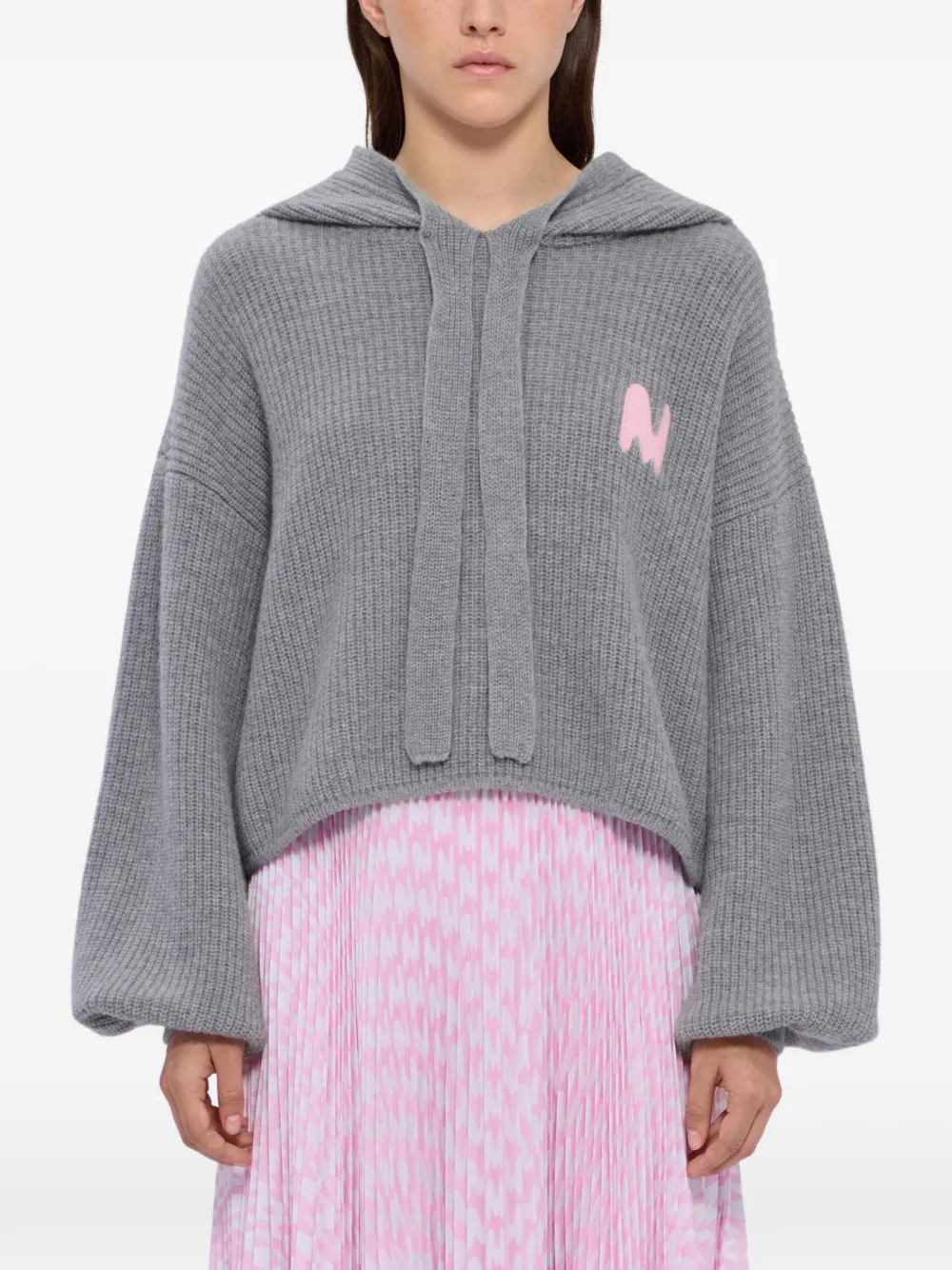 Hooded Balloon-Sleeve Sweater