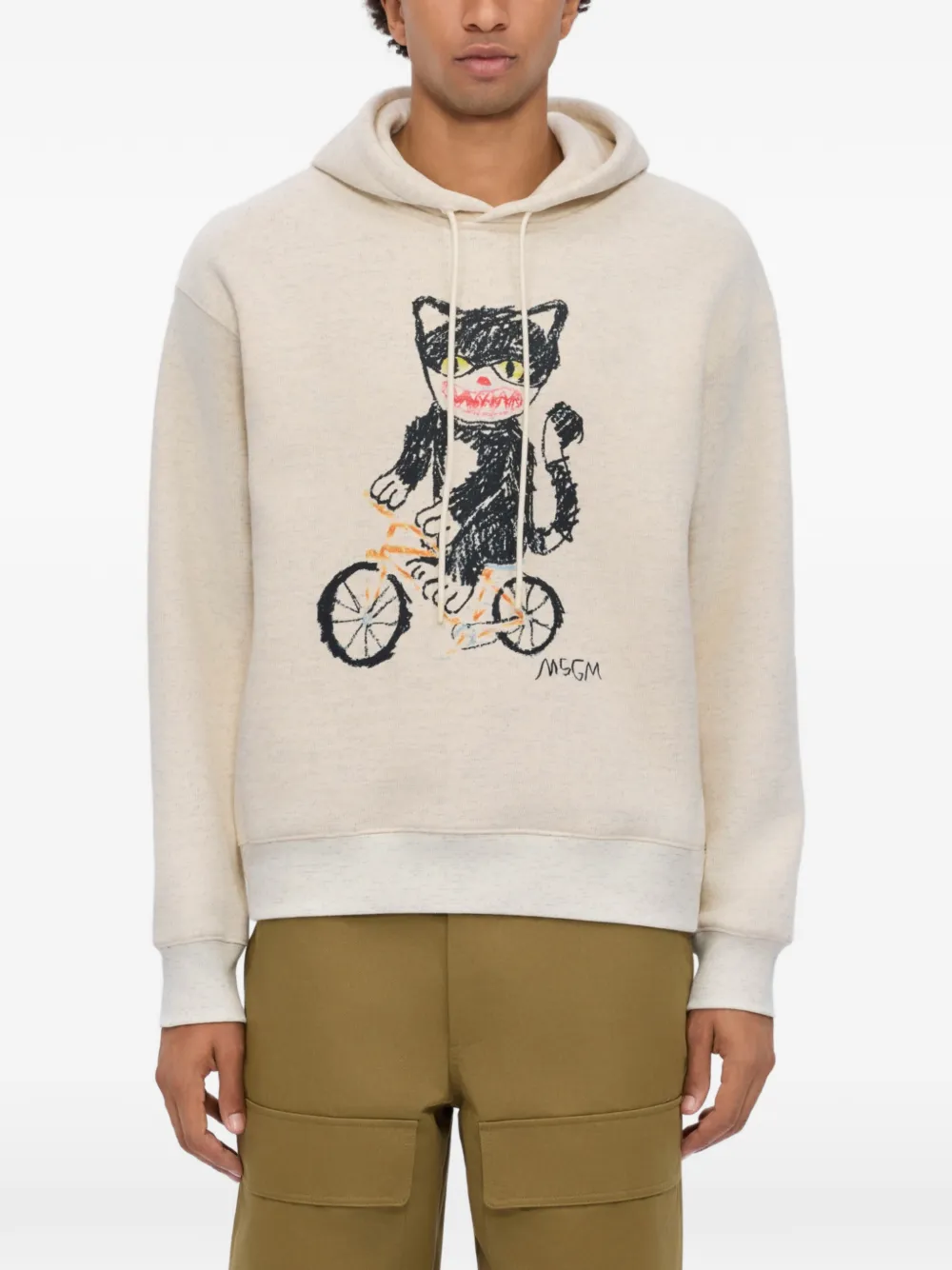  Msgm Graphic-print Hoodie - Neutrals 