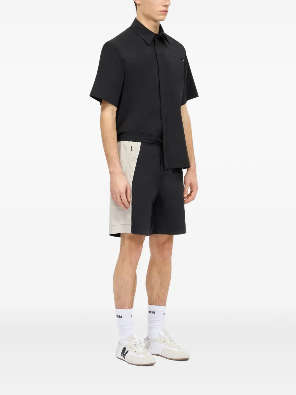  Msgm Colour-block Drawstring Deck Shorts - Black 
