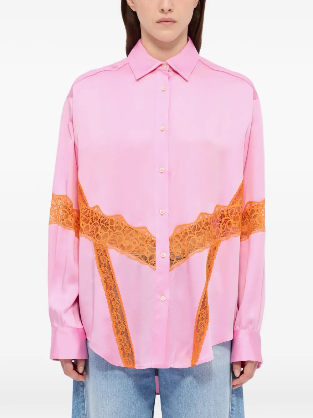  Msgm Camicia Con Inserti In Pizzo - Rosa 