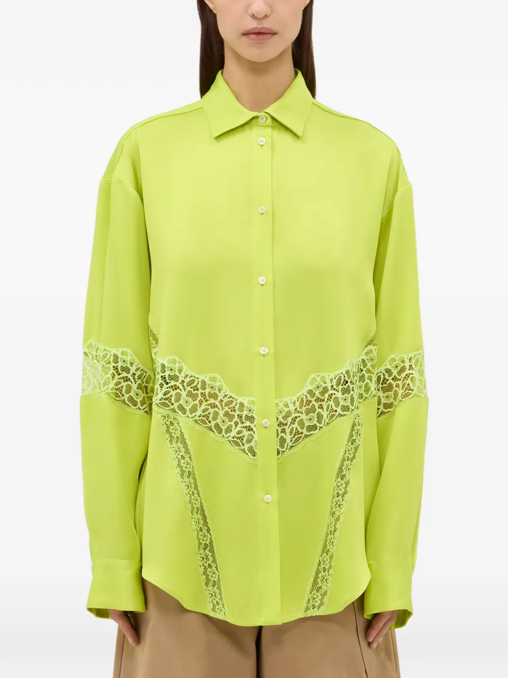  Msgm Camicia Con Inserti In Pizzo - Verde 