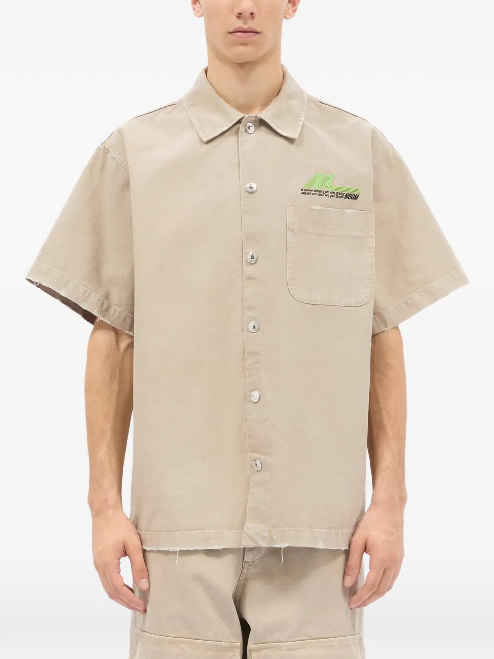  Msgm Embroidered Pocket Shirt - Neutrals 