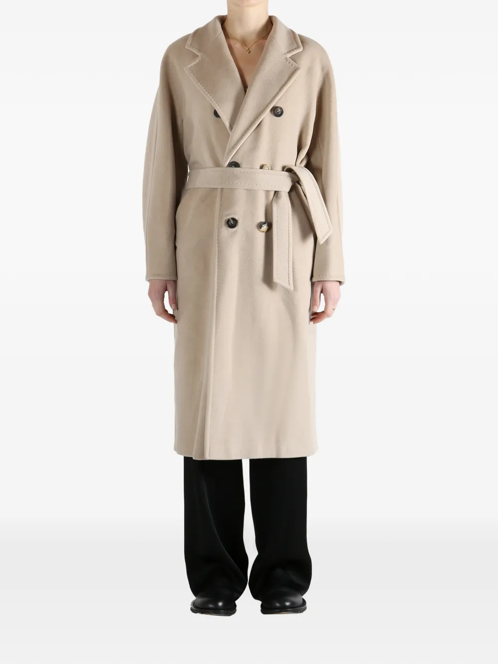  Max Mara Madame Belted Double-breasted Coat - Neutrals 