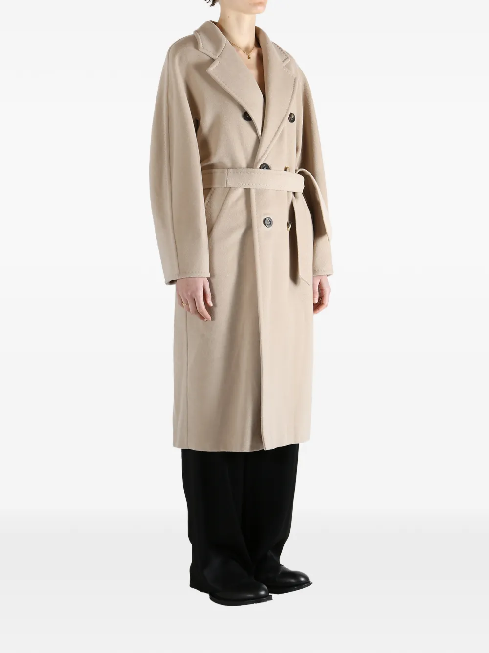  Max Mara Madame Belted Double-breasted Coat - Neutrals 