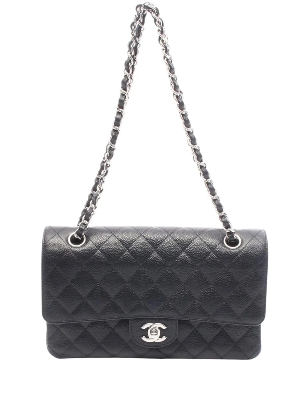 CHANEL Pre-Owned Borsa a spalla Classic Double Flap piccola in pelle Caviar 2018 - Nero