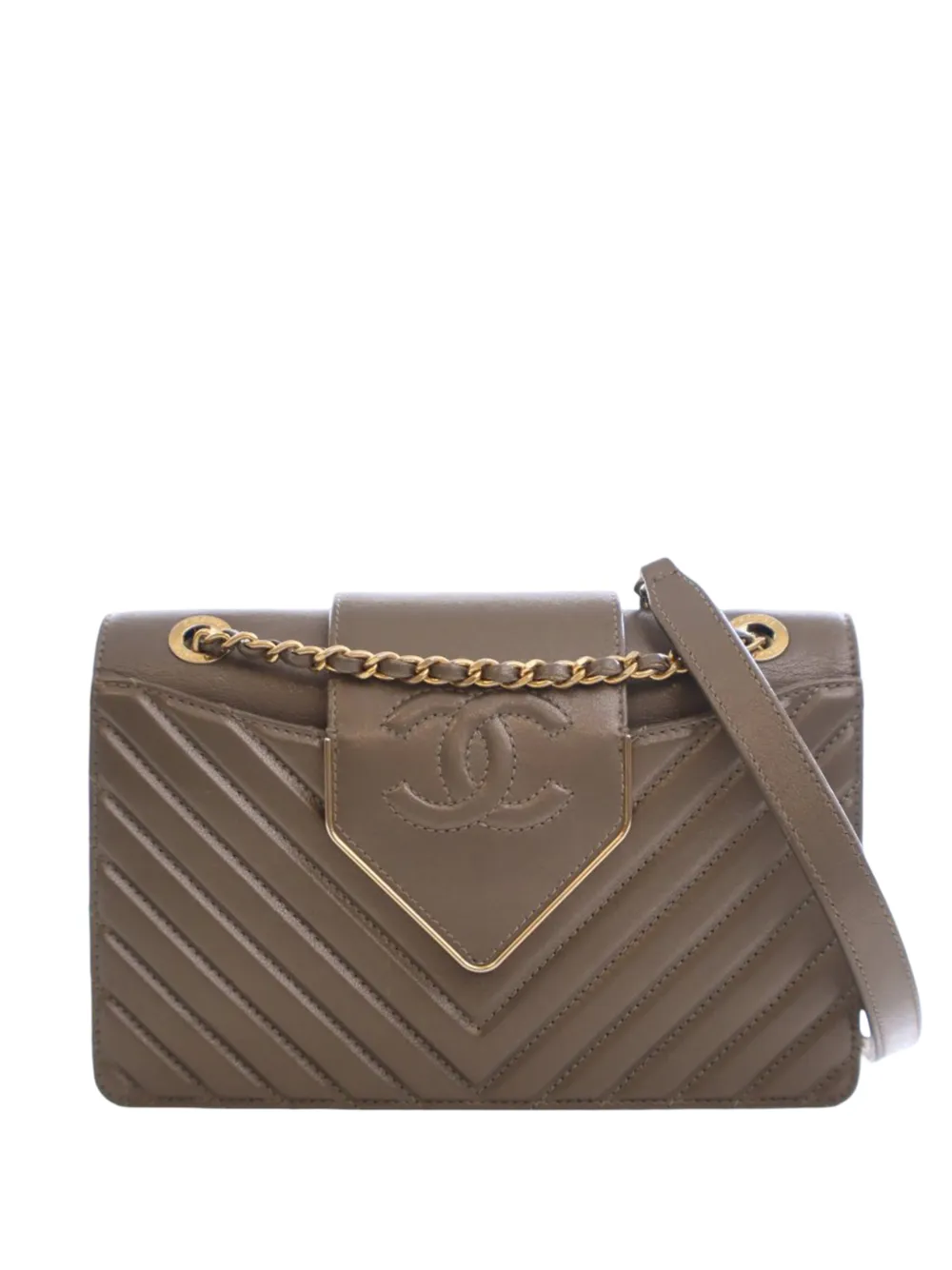 CHANEL Pre-Owned 2016-2017 Mini Chevron Sheepskin Leather Collar and Tie Flap crossbody bag - Marrone