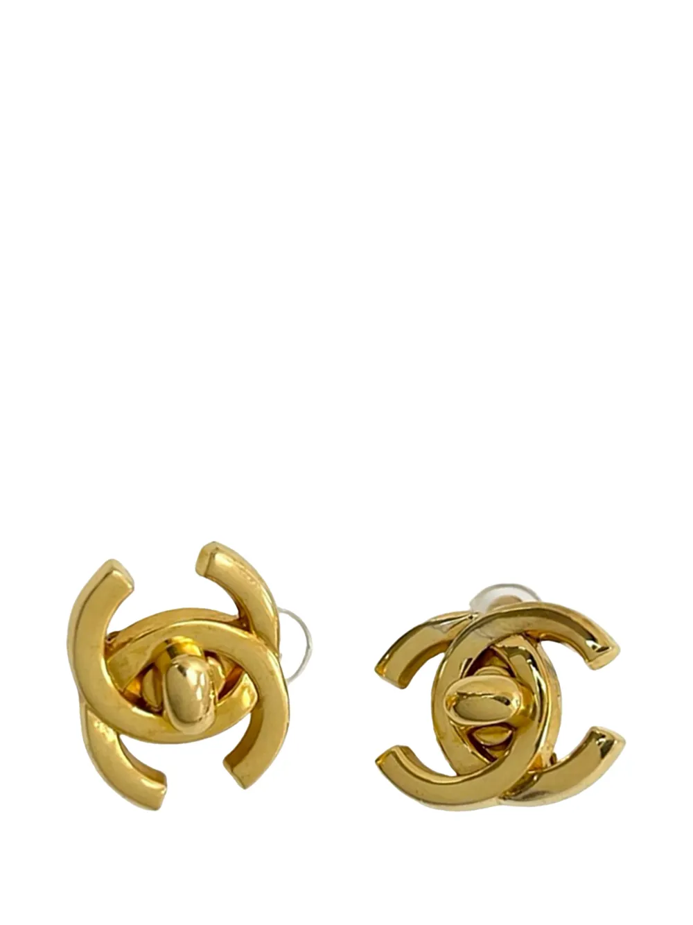 CHANEL Pre-Owned 1995 CC Gold Plated Turn Lock Clip on earrings - Oro
