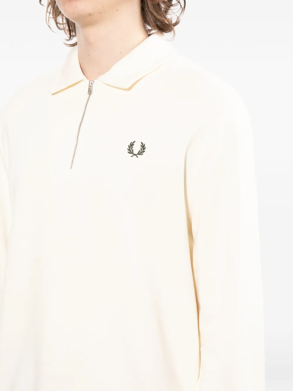 Fred Perry Sweater met geborduurd logo en rits Beige