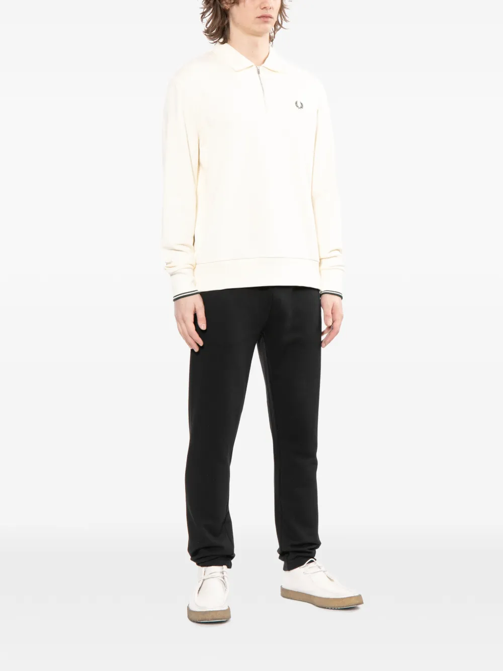 Fred Perry Sweater met geborduurd logo en rits Beige
