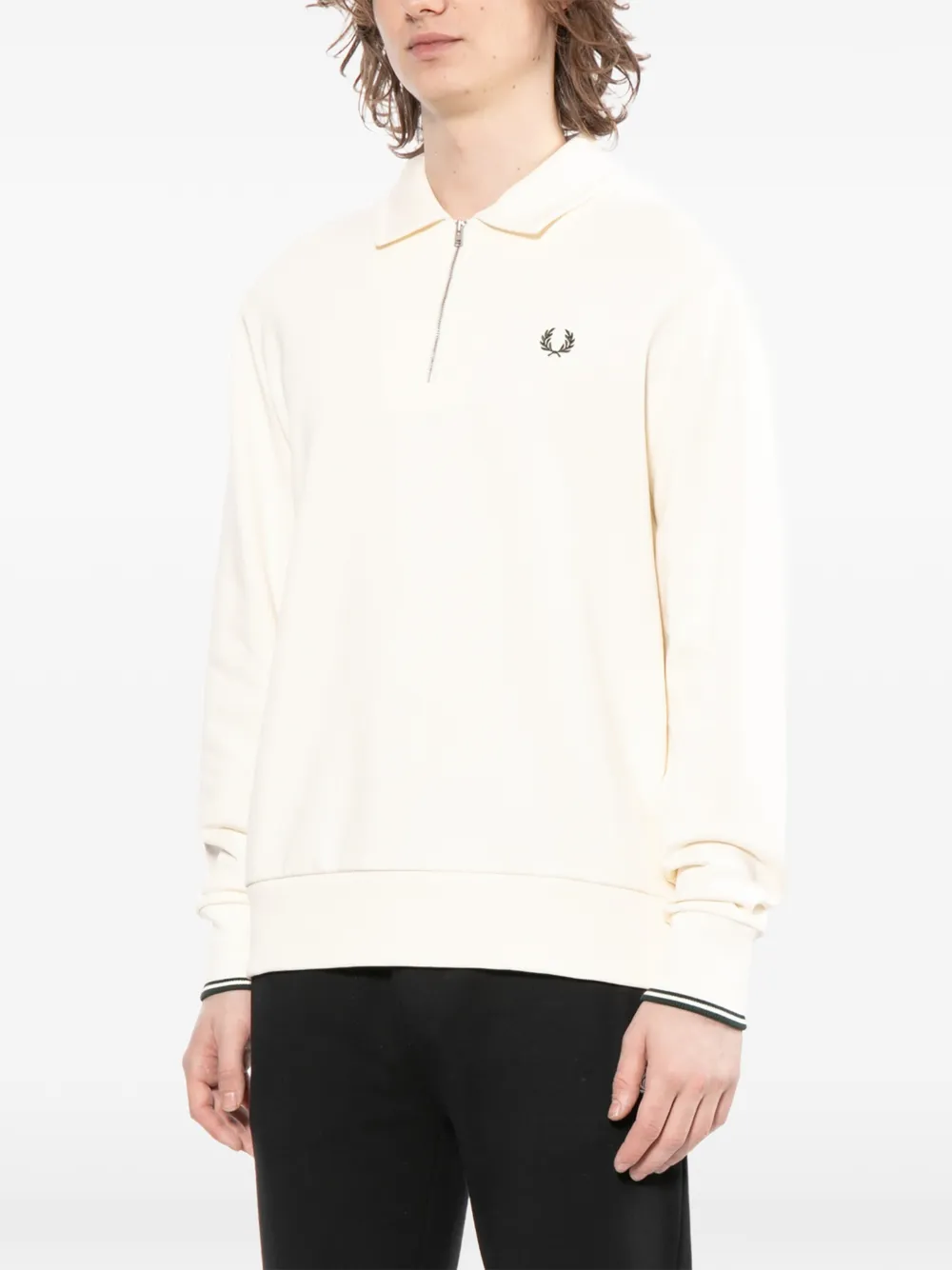 Fred Perry Sweater met geborduurd logo en rits Beige