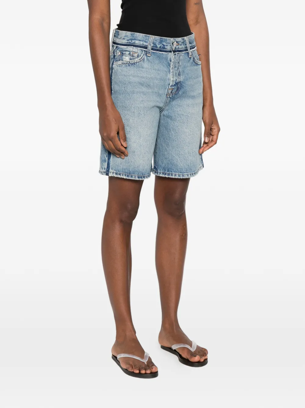  7 For All Mankind Stripe Denim Shorts - Blue 