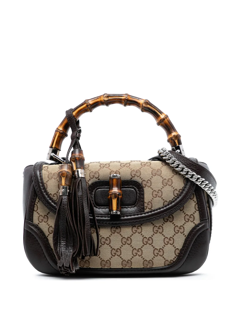 Gucci Pre-Owned Borsa a tracolla media in tela GG con manico in bambù 2016-2025 - Marrone