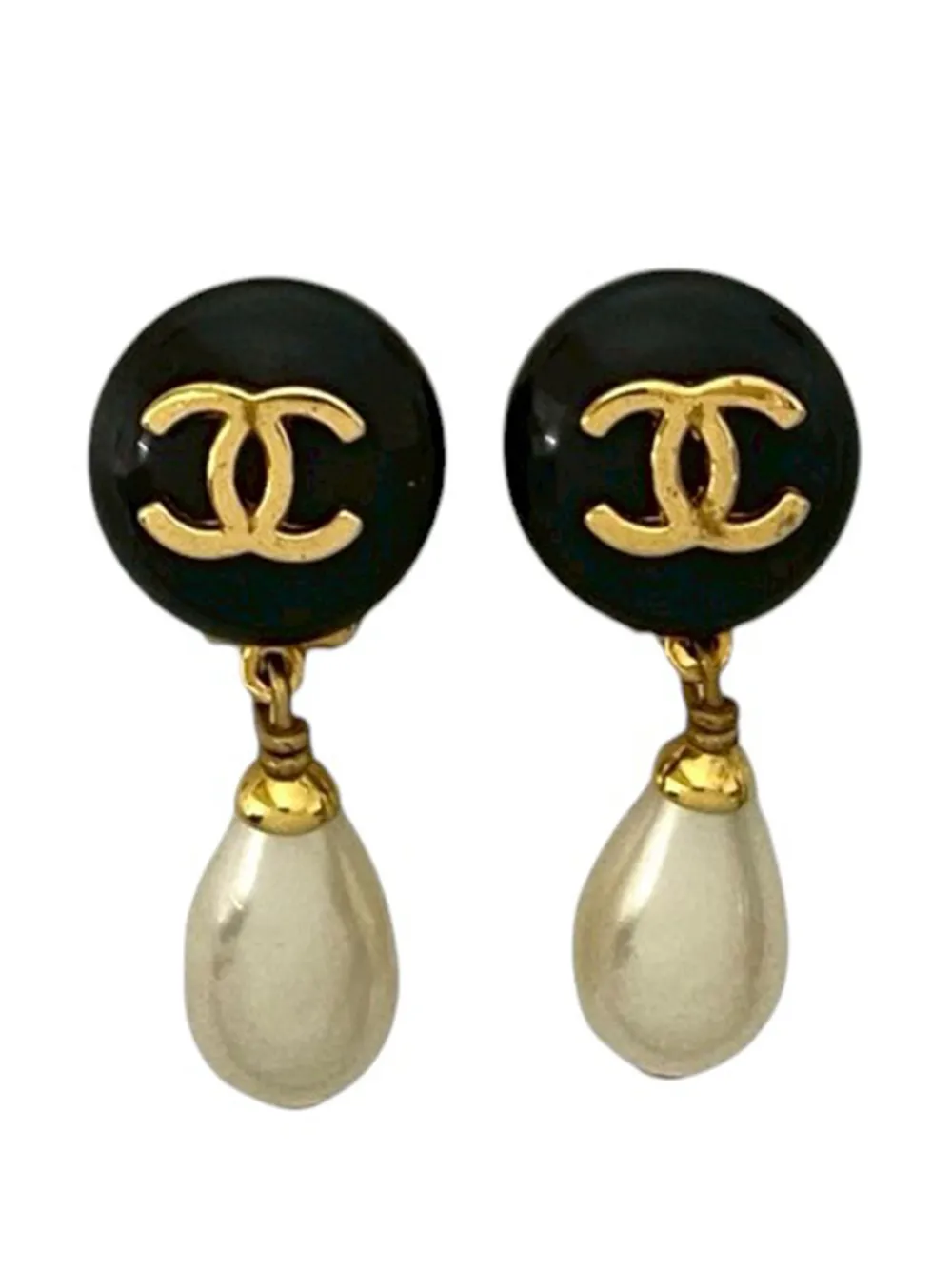 CHANEL Pre-Owned Orecchini pendenti CC in resina e placcati oro con perle sintetiche 1996 - Bianco