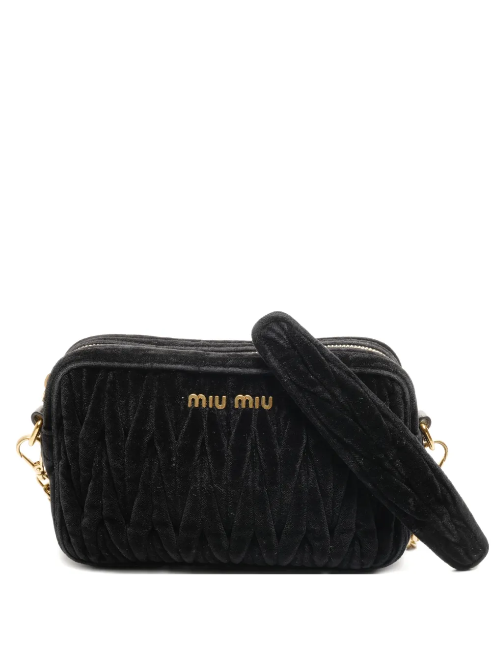 Miu Miu Pre-Owned 2010s matelassé velvet shoulder bag - Nero
