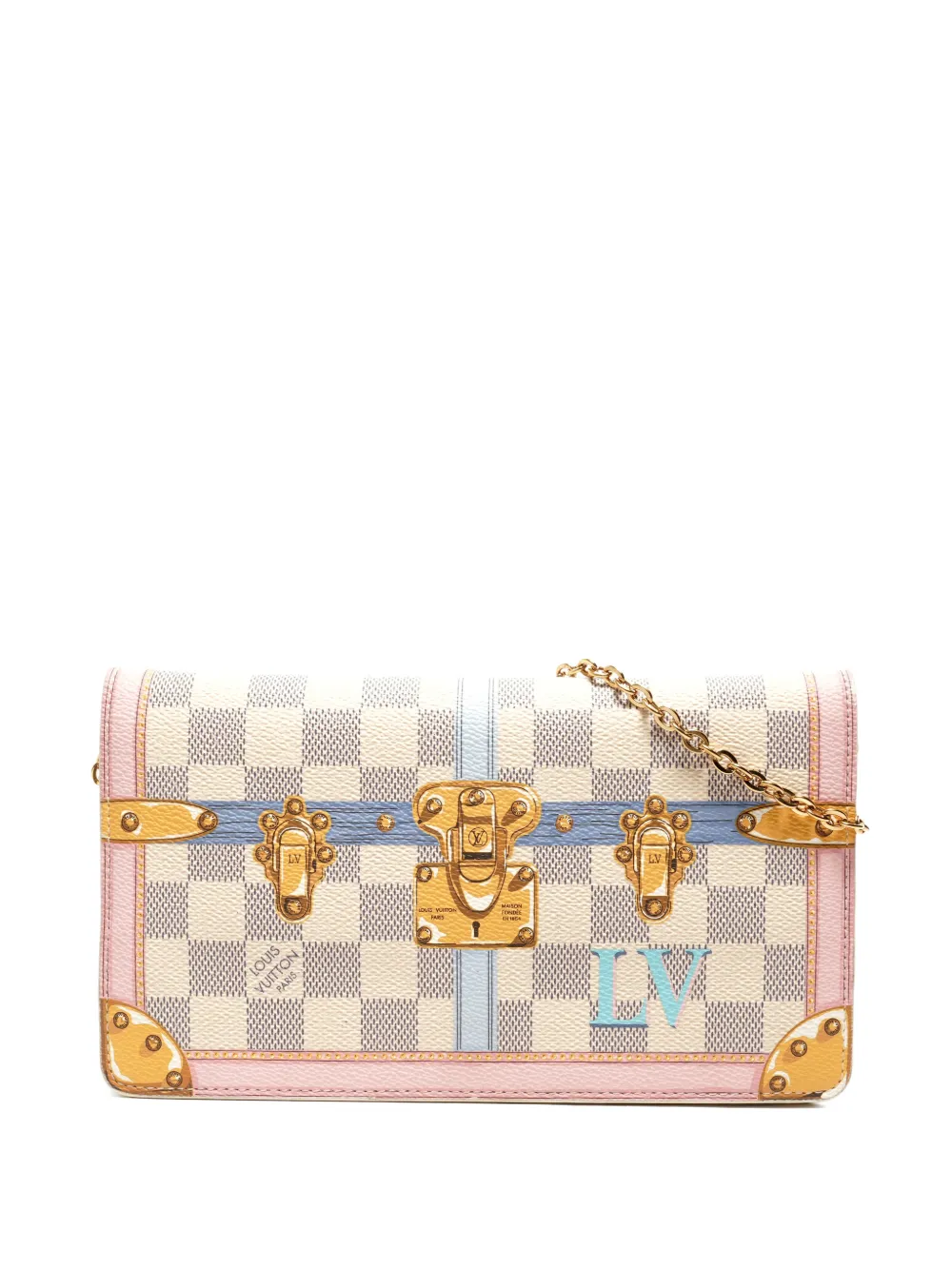 Pre-owned Louis Vuitton 2018 Check Chain Clutch Bag In Neutral