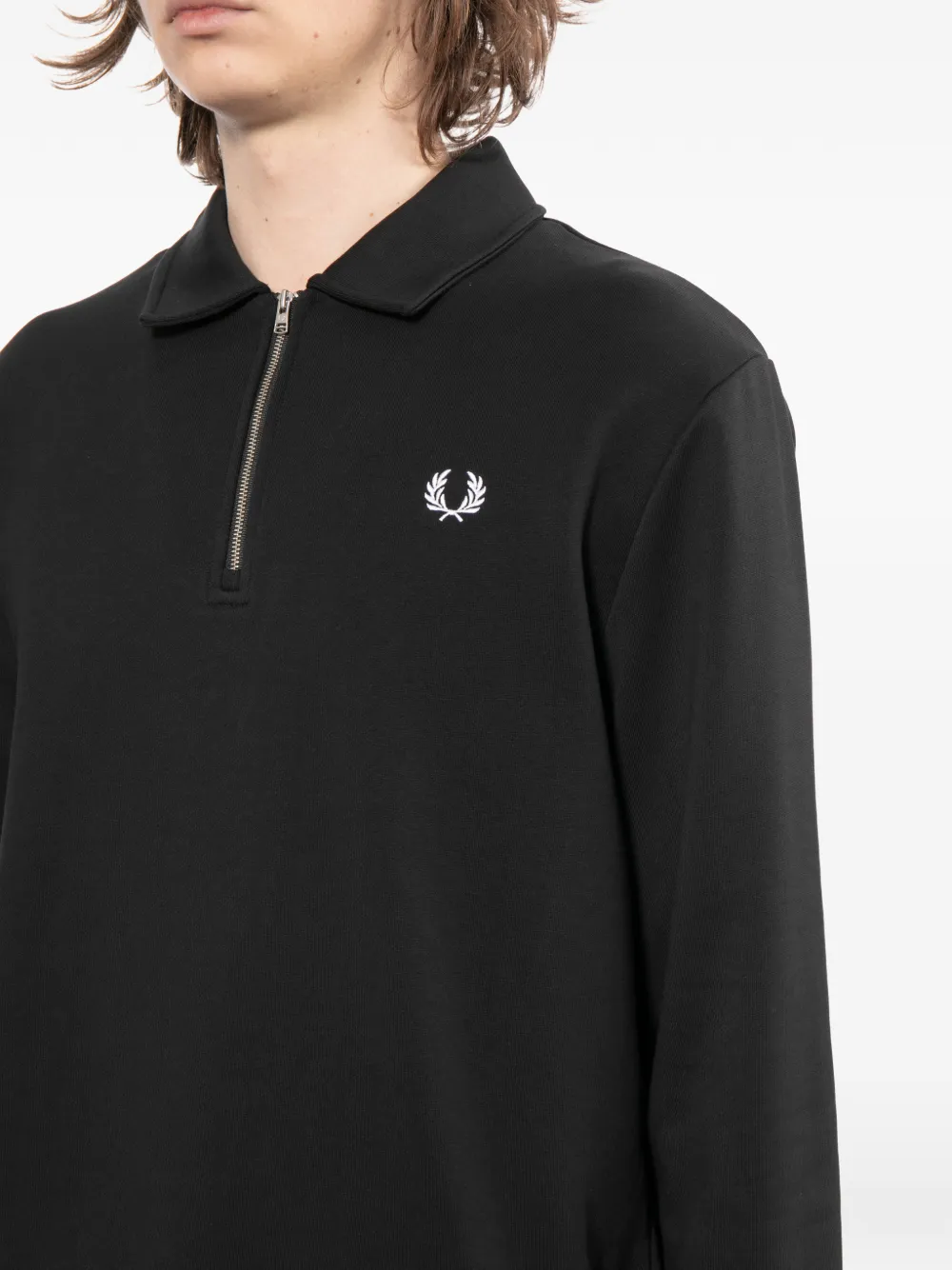 Fred Perry Sweater met geborduurd logo en rits Zwart