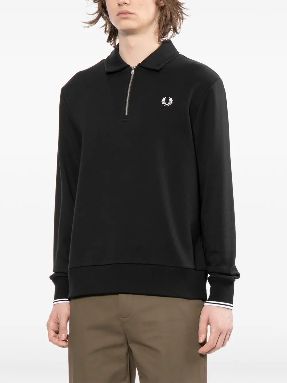 Fred Perry Sweater met geborduurd logo en rits Zwart