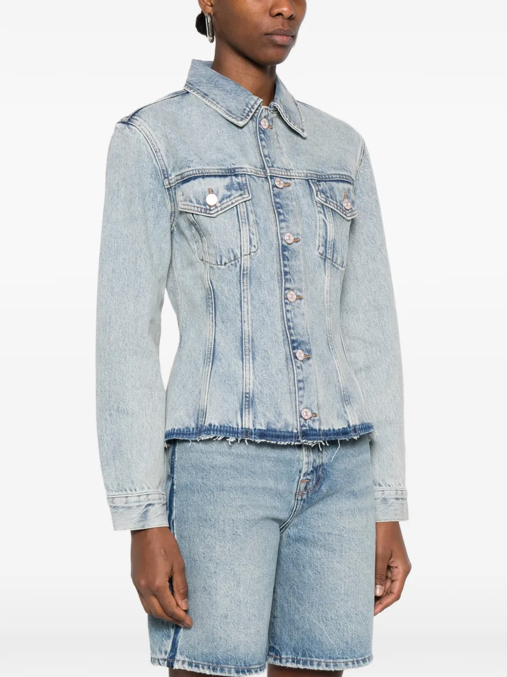 7 For All Mankind Trucker Button Frayed Jacket - Blue 
