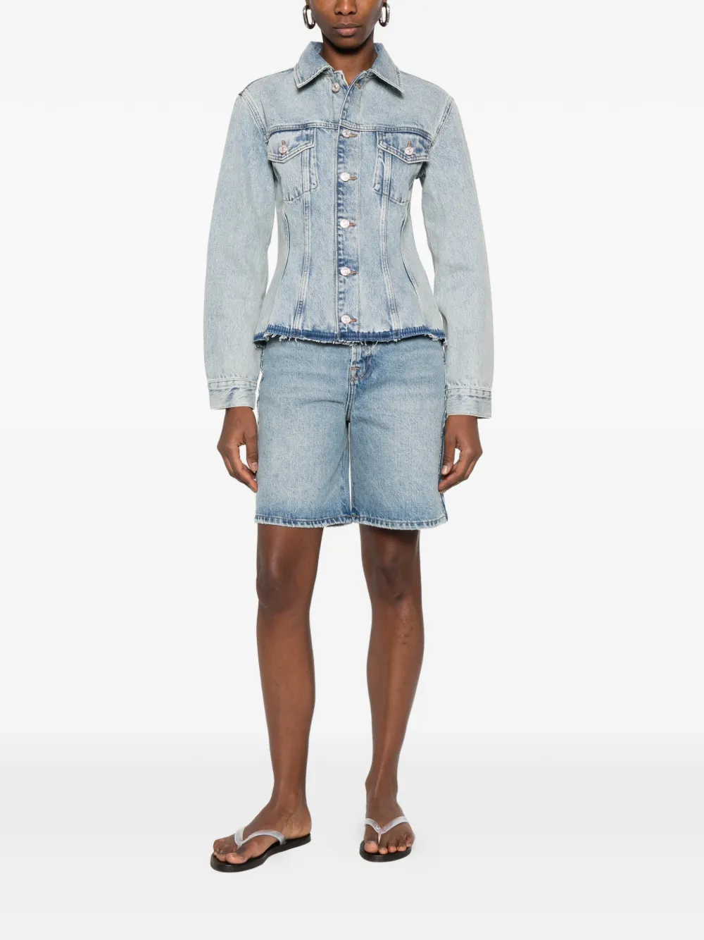  7 For All Mankind Trucker Button Frayed Jacket - Blue 