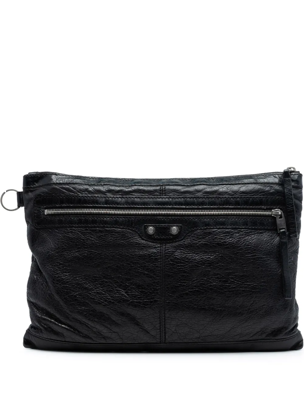 Pre-owned Balenciaga 2015 Lambskin Motocross Classic Clip L Clutch Bag In Black