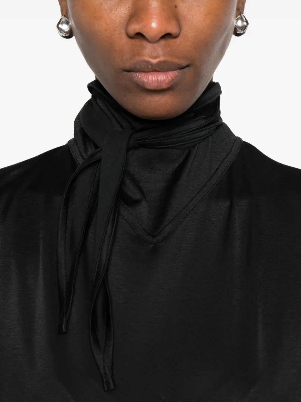 LEMAIRE T-shirt met gestrikte hals Zwart