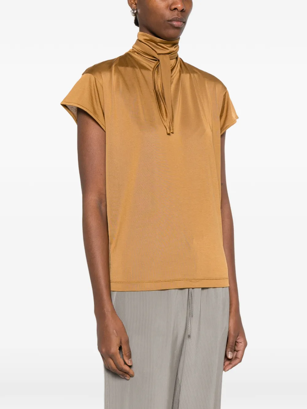  Lemaire Tie-neck Short-sleeve T-shirt - Brown 