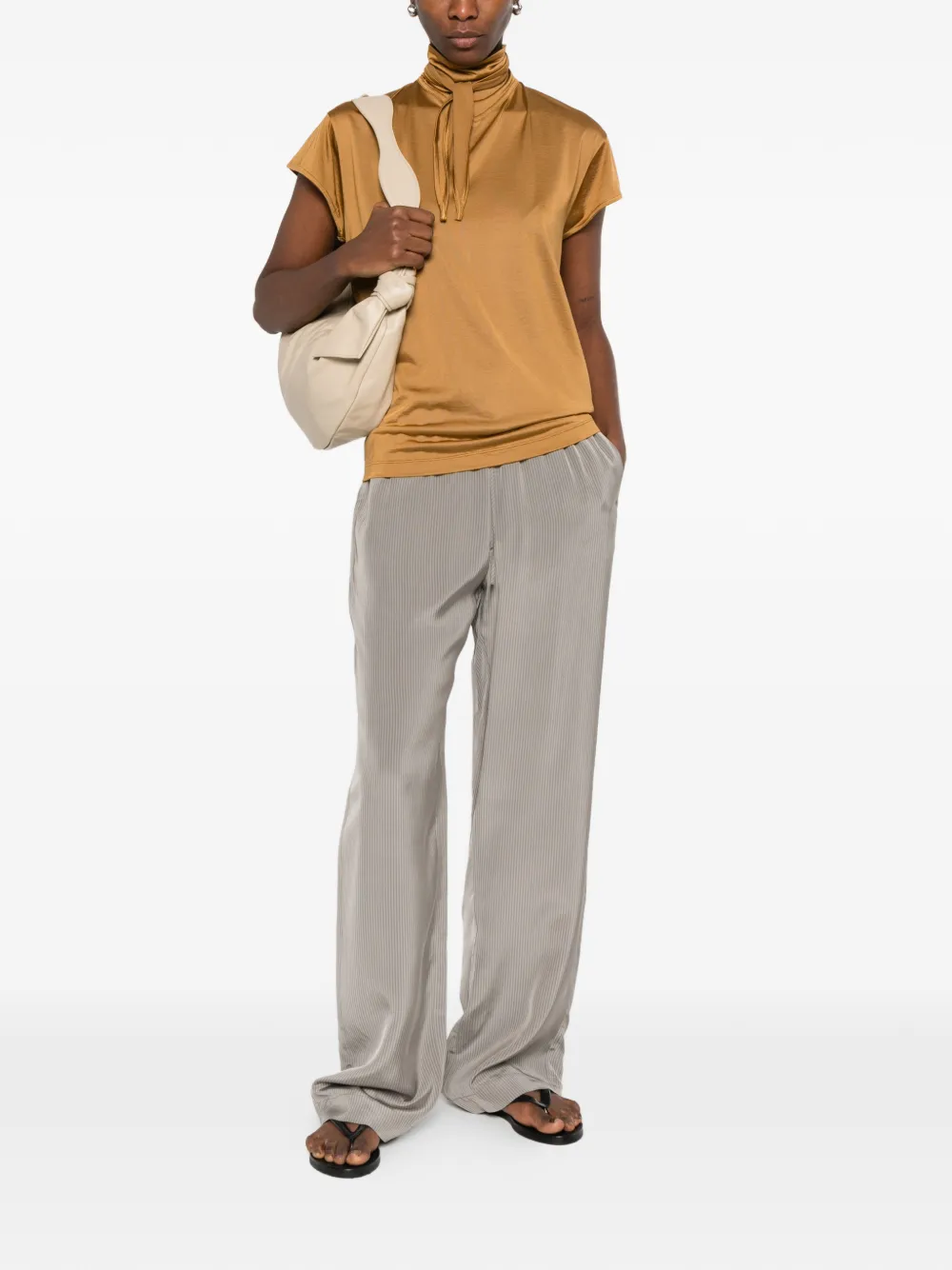  Lemaire Tie-neck Short-sleeve T-shirt - Brown 